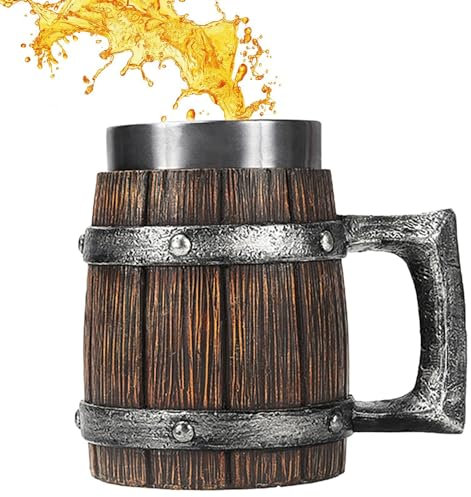 Bierbecher - Trinkbecher mit mittelalterlichem Totenkopf, antikes Fass für Männer, Gothic , Weinbecher, Bier und Met | Tankard-Tasse für Partydekoration, Geschenk aus Holz, Tassen
