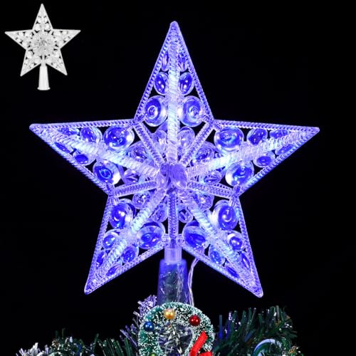 Zerodeko LED Weihnachtsbaumspitze Stern Licht Leuchtender Christbaumtopper Batteriebetrieben Für Festliche Weihnachtsdekoration Blaues Licht Kreative