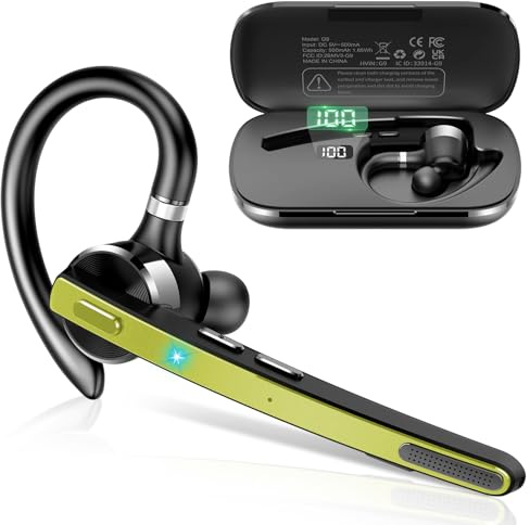 Thunelec Bluetooth Headset, Handsfree Bluetooth 5.3 Earpiece with Dual Mic for Noise Reduction, 90H Wireless Headset with Mute and Dual Pairing Function for Driving/Business/Office/Sport, Yellow