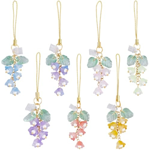 SUNNYCLUE 1 boîte 7 pièces breloques téléphone portable bijoux téléphone portable bijoux poussière poignée charme téléphone portable charme fleur printemps verre perles