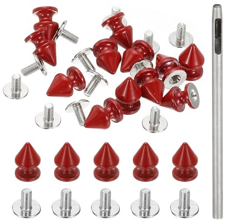 PATIKIL 12mm Studs for Clothing, 24 Sets Spikes for Clothes Studs and Spikes Leather Rivets Metal Cone Punk Spikes Screw Posts with Hole Puncher for Leather Jacket Fabric, Dark Red