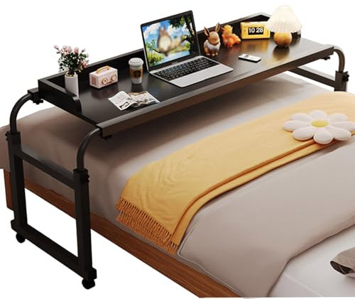Höhenverstellbarer Überbetttisch mit Rollen für Krankenhaus und Zuhause – Nachttisch über dem Betttisch Rolltisch, beweglicher medizinischer Betttisch für Computer-Laptop – einfache Montage und