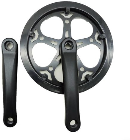 Emiif Bielas plegables para bicicleta 52T, plato de 170 mm, manivela de agujero cuadrado, aleación de aluminio, disco protector de plástico para velocidad variable de una sola velocidad (negro)