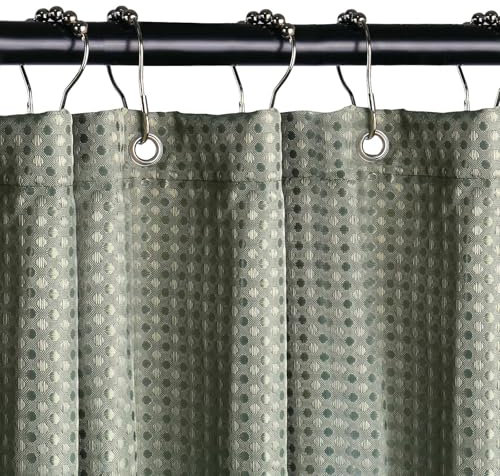 DMJJSD Rideau de douche 180 x 200 cm lavable en textile polyester avec 12 anneaux de rideau de douche en métal gaufré pour douche et baignoire (vert)