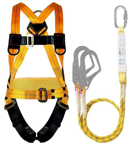 CHAMSUREUK Height Safety Fall Arrest Kit, 5 Point Safety Harness, Universal Size, Rated to 100kg/220lb with 2 Big Buckles and 2 2m Lanyards Approved EN355, EN354 and EN361
