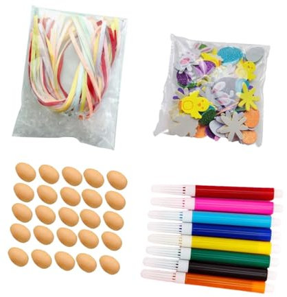 Qianly 25 Ostereier für Handwerksprojekte mit Seil Und Aufklebern für Frühlingsfeierlichkeiten, Natürliche Farbe