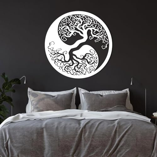 Lebensbaum Metall Wandation, Großer Lebensbaum Wandkunst aus Metall, Yin Yang, Bäume Wandskulptur, Abstrakter Raumbehang, Yogaraum, Wohnzimmer, Schlafzimmer