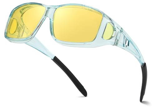 Myiaur Lunettes de conduite de nuit pour porteurs de lunettes Hommes Polarisées avec verres jaunes Protection contre l'éblouissement Lunettes de vision nocturne Surlunettes avec couverture complète