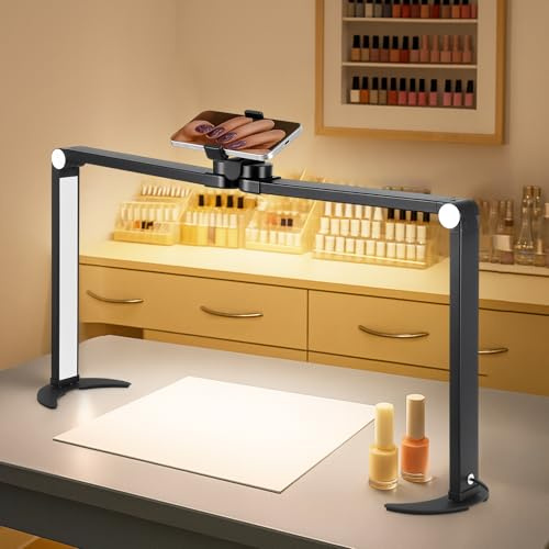 VIHBRAI Lampe für Nagel Schreibtisch,Faltbare LED Nageltischlampe für Nail,26 in Nageltisch lampe für Schönheit/Wimpern/kosmetikliege (Quadrat-Schwarz)