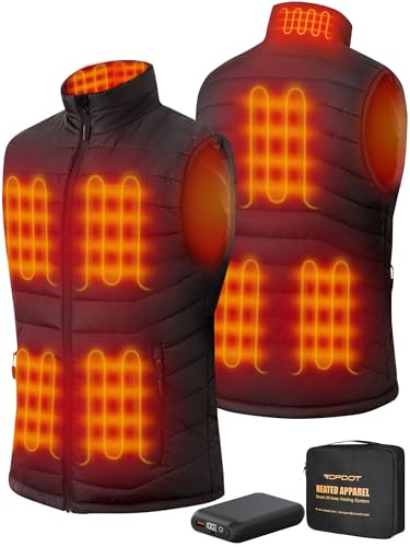 Topdot Gilet Riscaldato Uomo con Batteria 7.4V 16000mAh, 8 Zone di Riscaldamento, Giubbotto Riscaldata Elettrico 3 Temperature, Giacca Riscaldata Invernale per Sciare All'aperto Moto Pesca