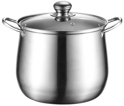 GAOAZHEN Olla Grande con Tapa, Apta para inducción, de Acero Inoxidable con Tapa de Vidrio Templado, Ideal para sopas, guisos y caldos.