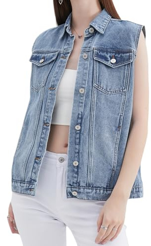 ZMTUO Women's casual denim vest - sleeveless loose denim jacket with pockets