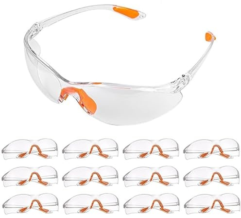 aotuo0608 Paquete de 12 gafas de seguridad transparentes para adultos, gafas protectoras antivaho, resistentes a los arañazos, diseño para trabajo, construcción, laboratorio, productos químicos y