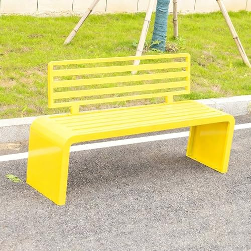 Modern Metall 3 Sitzer Gartenbank für Drinnen und Draußen mit Rückenlehne und Armlehnen Outdoor Gartenbank Metall schmiedeeiserne Möbel für Rasen, Hof, Veranda(Yellow,120*40*80CM/47.2*15.7*31.5IN)