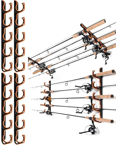 Ghosthorn Angelrutenhalter für Garage, Decke oder Wandmontage-Robuste Aufbewahrungslösung für Angelgeräte, Platzsparende Rutenhalter Wand, Rod Pod für Zuhause & Unterwegs (Orange,2 Pack)