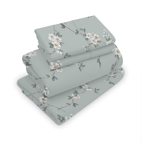 RAYBedding Double Bed Sheet Set Floral – 100% Egyptian Cotton 400 Thread Count | 4 Piece Luxury Hotel Quality Bedding | Soft & Breathable Fitted, Flat Sheet & 2 Pillowcases