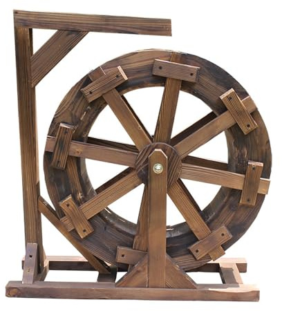 Fontaine à roue à eau en bois, cascade vintage autonome extérieur/intérieur pour balcon et piscine circulation, support décoratif inclus