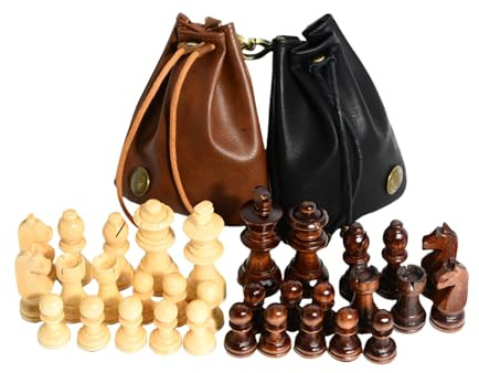Mllepjdh 32 Stück Schachfiguren aus Holz mit Aufbewahrungstasche, Internationale Schachfiguren, Turnierfiguren, handgeschnitzte aus Holz, tragbare handgeschnitzte Figur