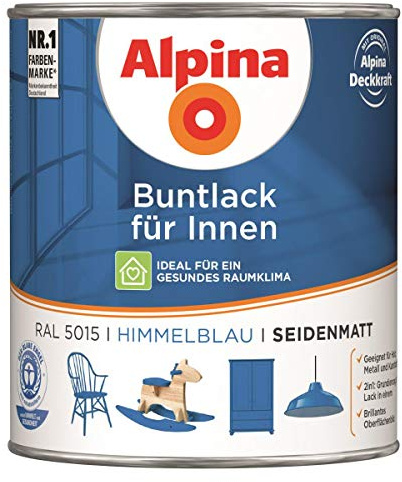 Alpina Buntlack Metalllack 0,75L himmelblau Ral 5015 seidenmatt Innen