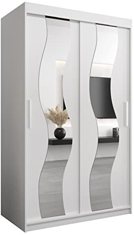 MEBLE KRYSPOL Sewilla 120 Schlafzimmerschrank mit Zwei Schiebetüren, Spiegel, Kleiderstange und Regalen – 120x200x62cm - Mattweiß