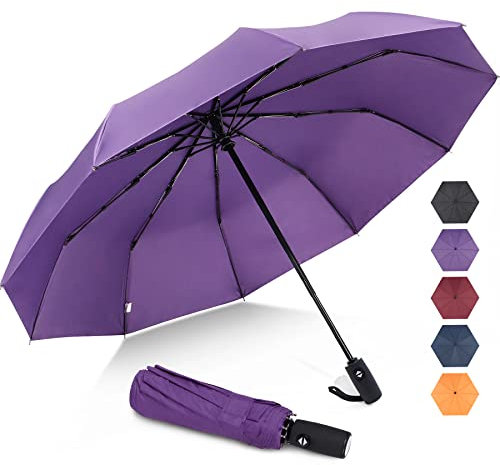 ZOMAKE Paraguas Plegable Antiviento,Pequeño Paragua Protección Solar UV para Hombre Mujer - Mini Umbrella con Apertura y Cierre Automático,Resistente al Viento,de Secado Rápido(Viola)