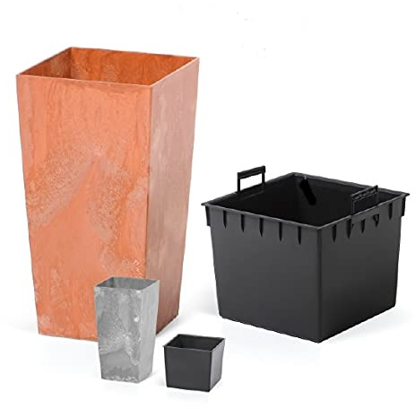 Blumenkübel Blumentopf Pflanzkübel Übertopf Quadrat Beton-Optik mit Einsatz Pflanztopf Beton Struktur (Höhe 75cm, Grau)
