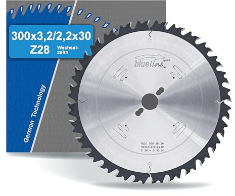 AKE blueline Kreissägeblatt | 300x30 Z28 Wechselzahn, Spandickenbegrenzer, Hartmetall | grober Schnitt | für Holz, Holzwerkstoff | auf Formatkreissäge, Tischkreissäge