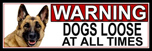 German Shepherd WARNING DOGS LOOSE AT ALL TIMES METAL GATE SIGN 266mm x 87m. (924H2)