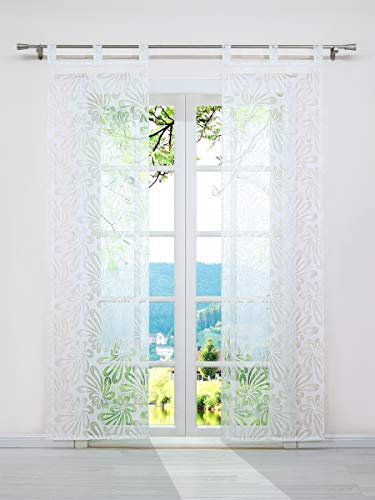 ESLIR Schiebegardinen Ausbrenner Flächenvorhänge Set 2er Gardinen mit Schlaufen Schiebevorhang Transparent Vorhang Weiß #2 BxH 57x145cm 2 Stück