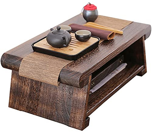 Beistelltisch, Couchtisch 2-stufig mit Ablageregal, Retro japanischer Teetisch, Tatami-Tisch für Wohnzimmer, Erkerfenster (Color : Dark Brown, Size : 60 * 35 * 23cm)