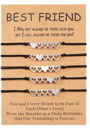 CheersLife 5 Piezas Juego De Pulseras Para Mejores Amigos Pulsera De Deseos De Amistad Pulsera De Corazón a Distancia a Juego Regalos Para Mujeres Niñas Adolescentes Hombres Hermanas