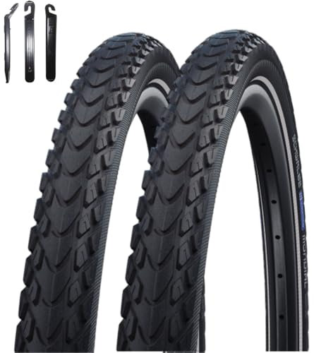 maxxi4you 2 x Schwalbe Marathon Mondial Performance Fahrradreifen RaceGuard E-50 Schwarz/Reflex 42-622 (28 x 1.60) inkl. maxxi4you Reifenheber
