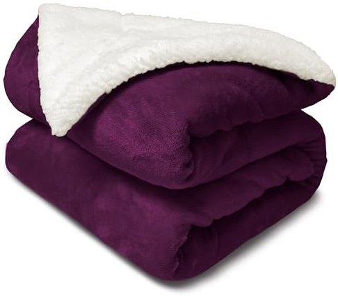 DALINA TEXTIL S.L Manta de Franela y Borreguito Suave 130x160 cm | Gruesa para Sofá Cama Invierno | Reversible y Abrigada | Morado