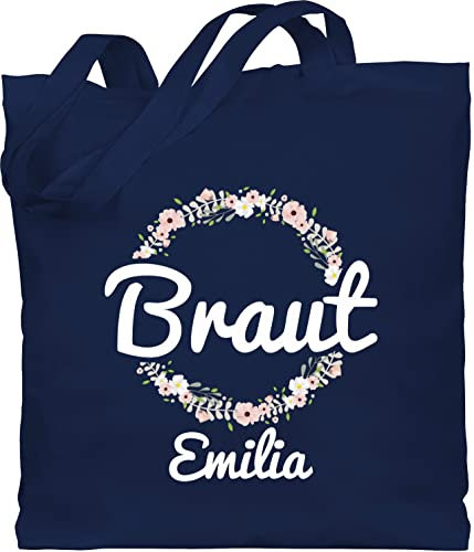 Baumwolltasche personalisiert Namen - JGA Junggesellenabschied - Braut mit Blumenkranz weiss - Unisize - Navy Blau - personalisierte tasche junggesellinnenabschied jungesellenabschied bride beutel
