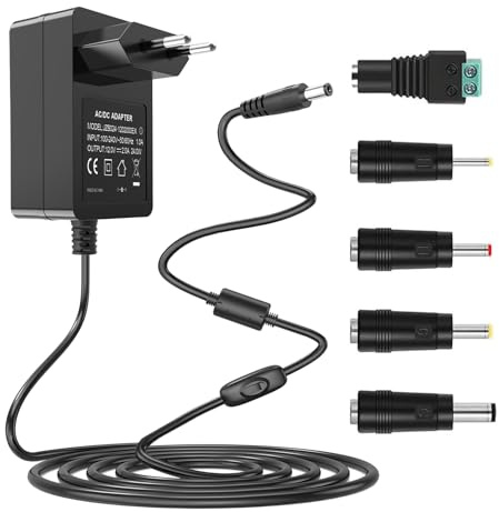 Gonine 12V Fuente de alimentación 2A 24W AC Adaptador Cargador de Pared AC 100-240V a DC 12Volt 2A 1.5A convertidor para Luces de Tira LED, cámaras CCTV, Altavoz BT, enrutador