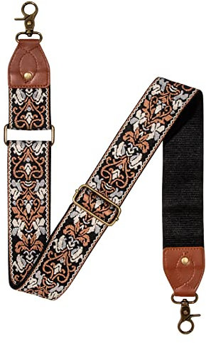Schultergurt für Taschen, Verstellbarer Taschengurt 5cm Breit Schulterriemen Damen Zubehör Tragegurt Längenverstellbarer für Handtasche Umhängetaschen und Tragetaschen (Braune Blume)