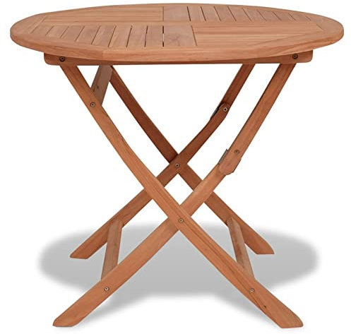 Gecheer Klapptisch aus Teakholz Massiv Rund ? 85 x 76 cm | Klappbarer Gartentisch Esstisch Rundtisch Holztisch für Balkon Garten Terrasse Hof
