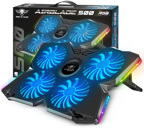 Spirit of Gamer, Base Refrigeradora Portatil de 10 a 17, 4 Ventiladores Silenciosos, Compatible con PS5, PS4, Xbox y PC, Placa de Enfriamiento Retroiluminada RGB, Soporte Ventilador Portatil