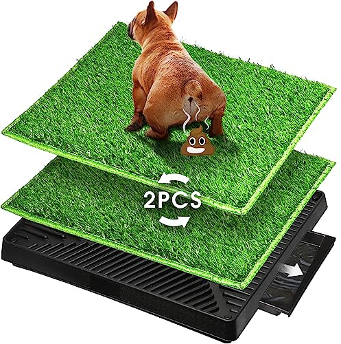 Hompet Dog Toilet Indoor Puppy Training Pad, 2 PCS Dog Potty Pet Training Grass Mat, Bandeja de residuos extraíble para una Limpieza más fácil, Césped Artificial no tóxico, 63cm x 51cm