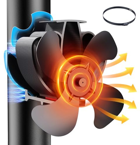 Drcokars Magnetic Fireplace Fan, Quiet Log Burner with 4 Blades, Chimney Fan Heat Distributor for Wood Stoves and Fireplaces
