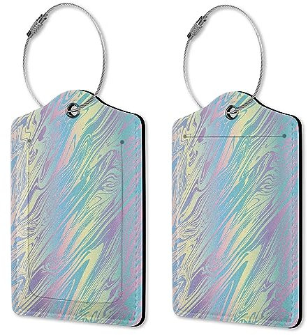 AOWULA Marmor Gepäckanhänger, Regenbogen-Leder, 2 Stück, 11,9 x 7 cm, Polyurethan (PU) Leder, Edelstahl, Namens-Adress-Etiketten für Koffer, Taschen und Rucksäcke
