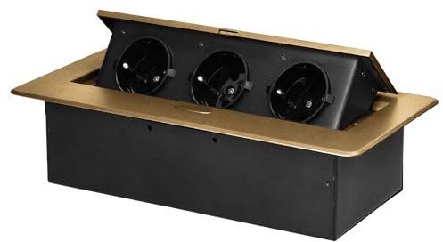 MIRATIC Grenuttag Infällbar Flera Uttag Infällt Grenuttag med Flera Uttag 3-vägs Schuko Utan Kabel (guld)