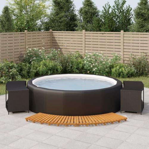 TEKEET Pool- und Spa-Whirlpool-Umrandung, Polyrattan und Massivholz, Akazie, für Haus und Garten, Schwarz