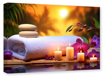 CXHOSTENT Zen-Leinwand-Kunst Orchidee Zen-Stein Kerzenbilder Druck moderner Meditationsgeist Badezimmer Spa Raumdekoration Rahmen (Zen - 3, 40.00 x 60.00 cms)