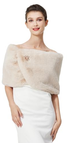 BEAUTELICATE Donna Pelliccia Sintetica Stola Elegante Coprispalle Scialle Winter per Abito da Sposa Matrimonio Invernale Cerimonia Sposa Damigella