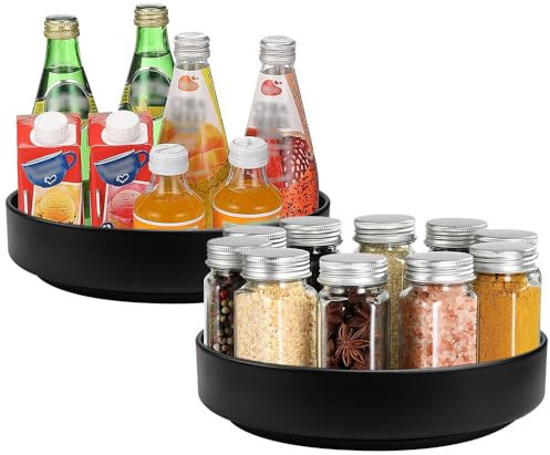 NAROSEBE 2 Stück Drehteller Gewürzregal Drehbar, Küchen Organizer Drehteller, Drehbares Tablett Schwarz Metall 360 Grad Gewürzhalter Drehbar Küchen Aufbewahrung für Öl Gewürze Marmeladen