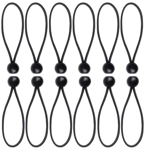 DOETYD 12 PCS Tarpaulin Bungee Cord with Balls Heavy Duty Black Bungee Balls Elastic Strap Ties for Banner Camping Tent Tarp