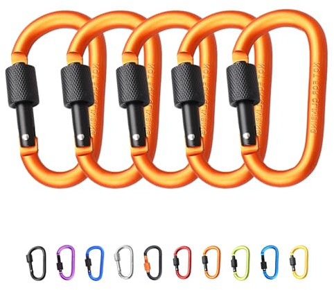 5Pcs Carabiner Clip Locking Carabiner, 7.8cm/3inch Orange Aluminum Alloy D-Ring Carabiners Key Locking Key Chain Clip Hook for Camping, Hiking, Traveling, Fishing, Backpack Keychains Keyring Outdoor
