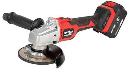 Cofan Amoladora a batería sin escobillas | Velocidad variable: 2500-10000 rpm | Interruptor de seguridad | Mango 3 posiciones | Maletín, Batería y Accesorios incluidos