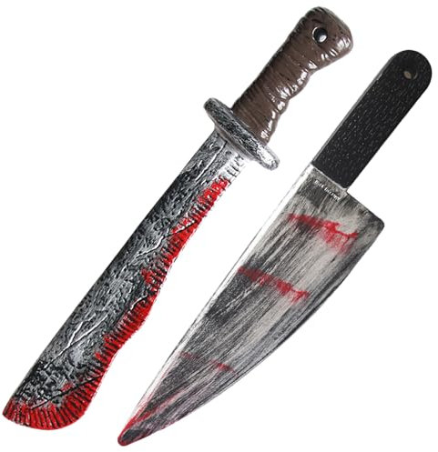 CODOMOR Lot de 2 faux couteaux effrayants pour Halloween - Zombie - En plastique - Pour décoration de fête d'Halloween - Accessoires de costume (01)